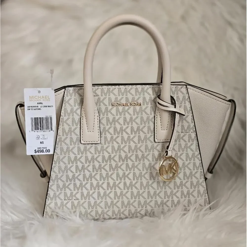 Michael Kors Monogram Handbag in Cream and Gold - Picture 2 of 6
